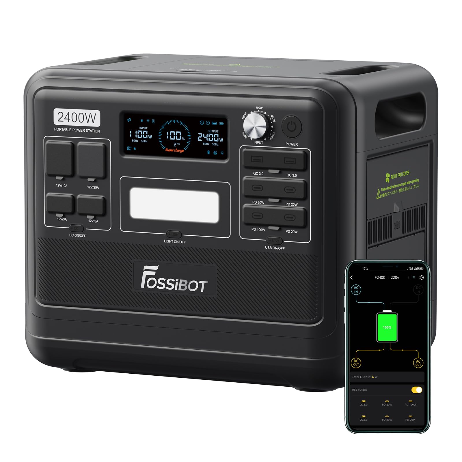 2400W (Spitze 4800W), USB und QC, Mobile Stromspeicher für Outdoors, Power Station für Camping, Reisen