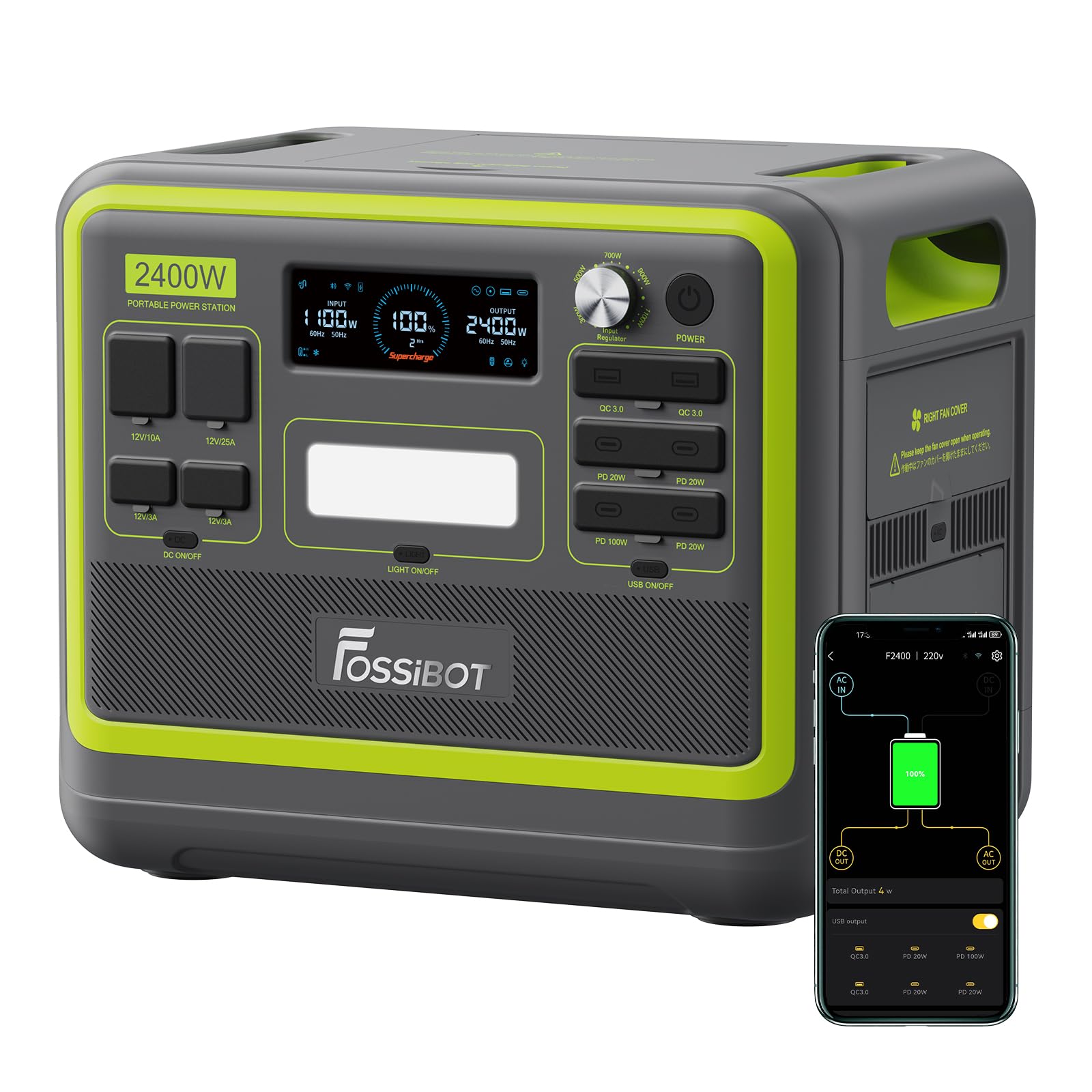 2400W (Spitze 4800W), USB und QC, Mobile Stromspeicher für Outdoors, Power Station für Camping, Reisen